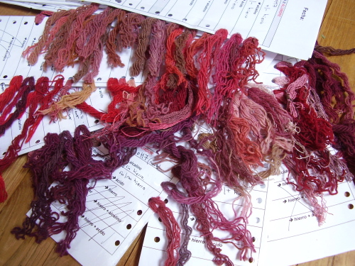 muestrario de tinte natural de cochinilla de lanzarote (Anna champeney Estudio textil)