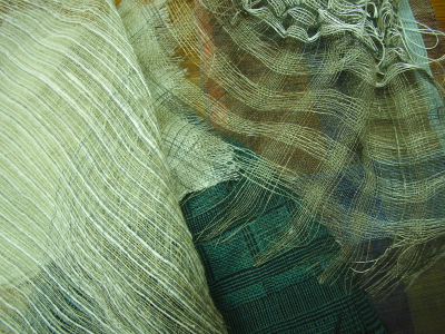 fabric sample woven by Anna Champeney during collapse weave course with Lotte Dalgaard in Galicia Spain September 2010