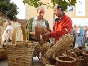 Basketry stall of Lluis Grau in the International Basketry Fair in Salt, Girona, Spain, held every first weekend of Octuber every year